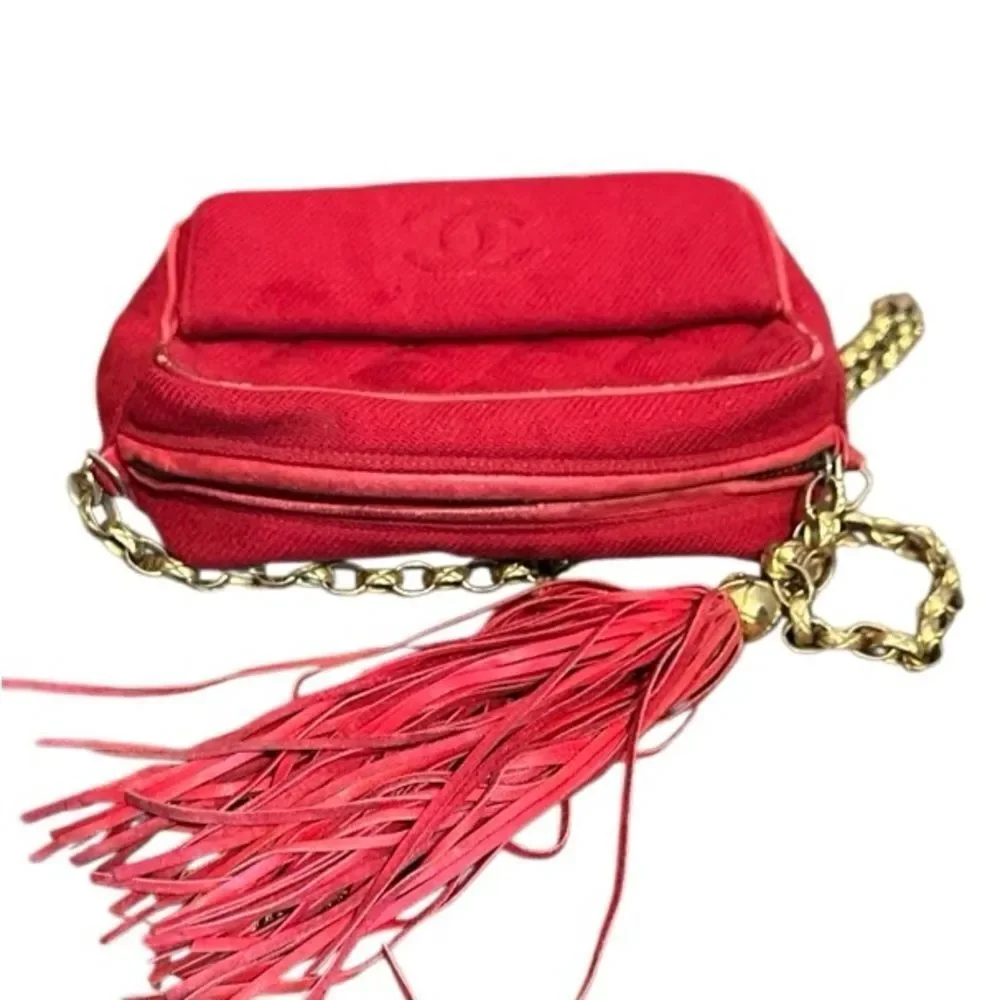 Chanel Quilted Red Crossbody Bag with Gold Chain